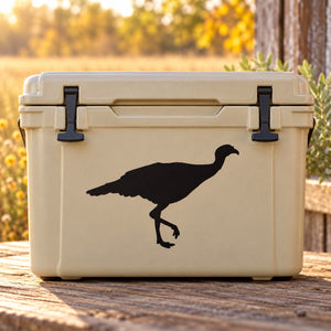 Black bird silhouette decal on a light-colored cooler case