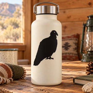 Huddled vulture decal with black bird silhouette on a cream surface