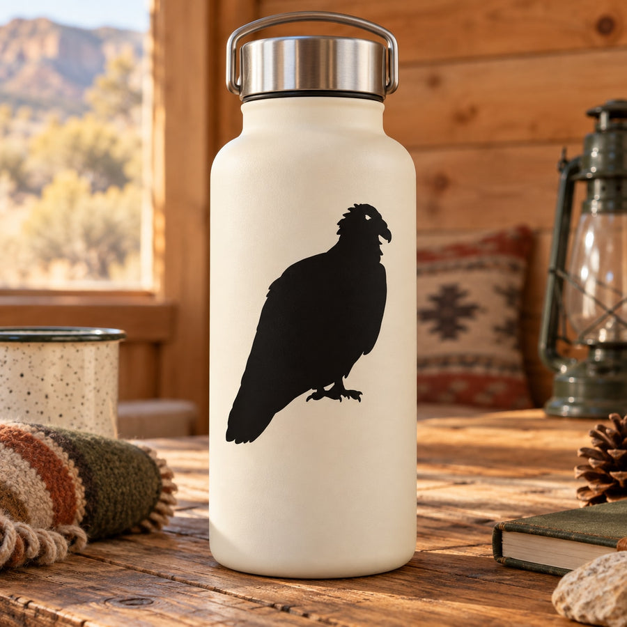 Huddled vulture decal with black bird silhouette on a cream surface