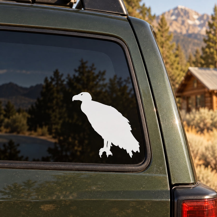 White vulture perched vinyl decal for car window