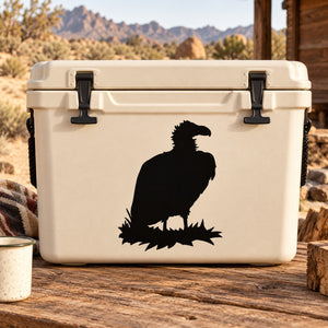 Black vulture on nest decal, bold silhouette for sticking to coolers and containers