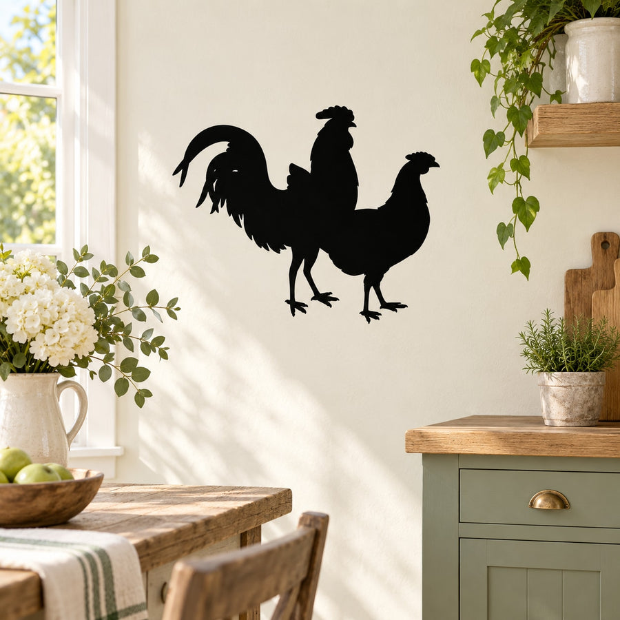 Chicken silhouette decal, black roosters and hen graphic for wall