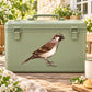 Sweet Sparrow bird illustration sticker on mint suitcase