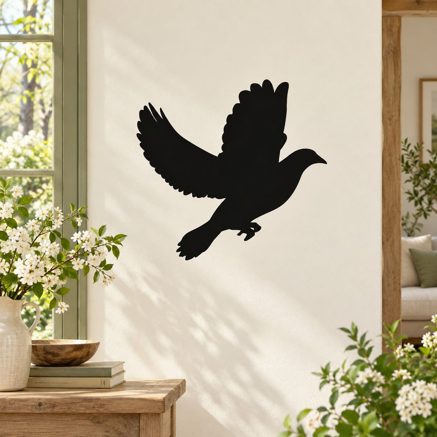 Black bird wing decal silhouette on a light background
