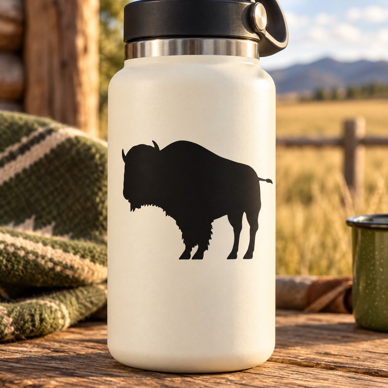 Water bottle with standing bison buffalo silhouette decal