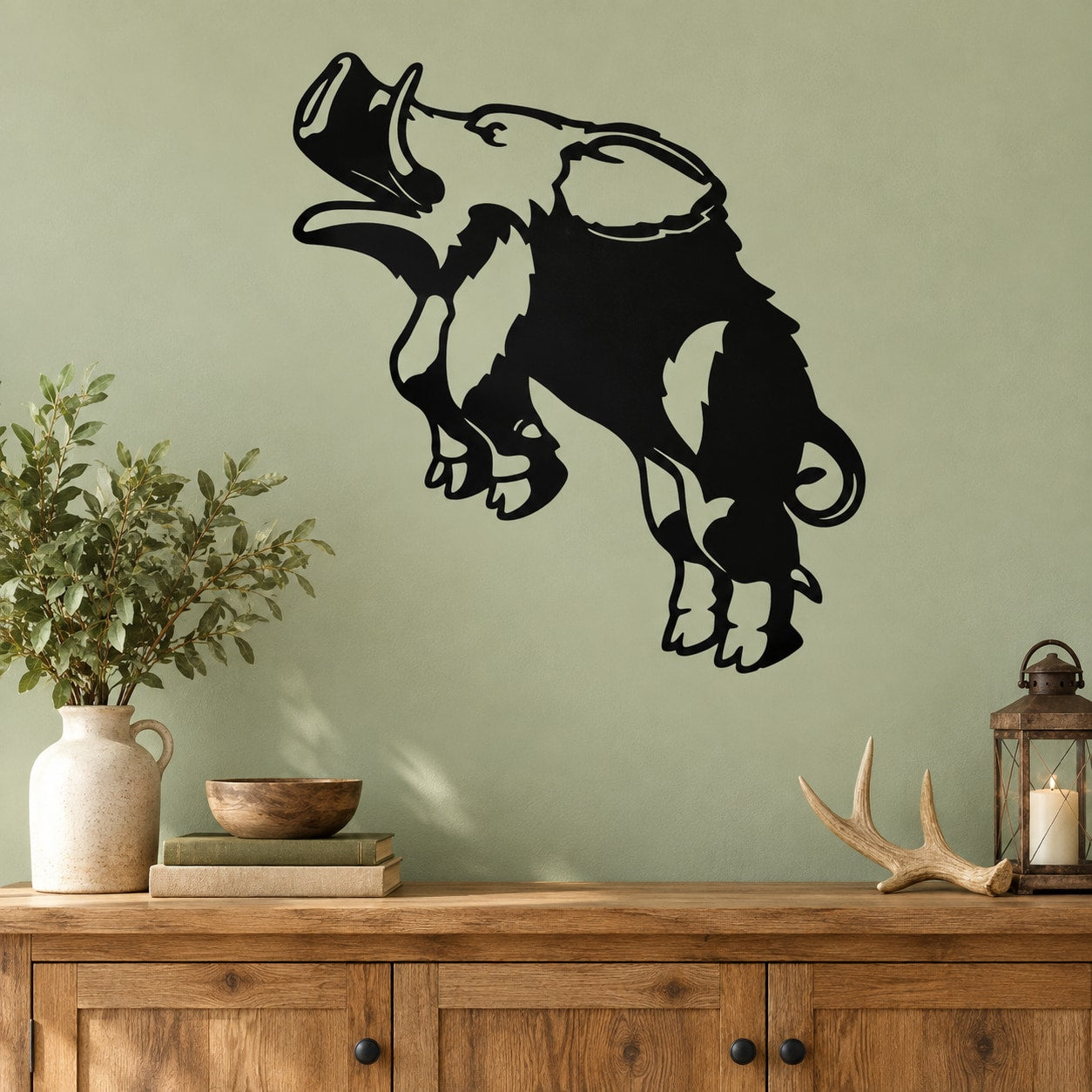 Jumping boar wall decal, black silhouette