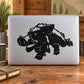 Smiling boar black line-art decal on light laptop lid