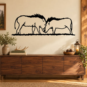 Boar bumping wall decal, black silhouette of two boars