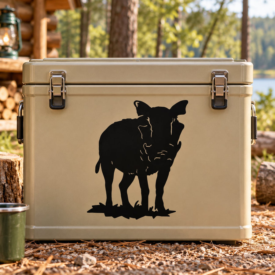 Black boar staring vinyl decal with full-body silhouette on beige surface