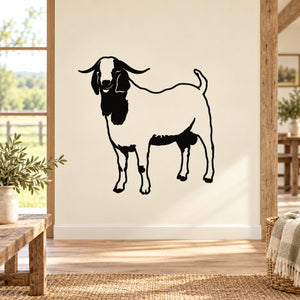 Boer goat standing wall decal, black outline of a standing goat