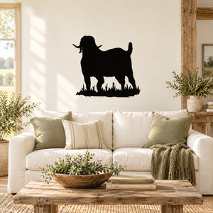 Goat watching silhouette wall decal, black goat and kid on grass