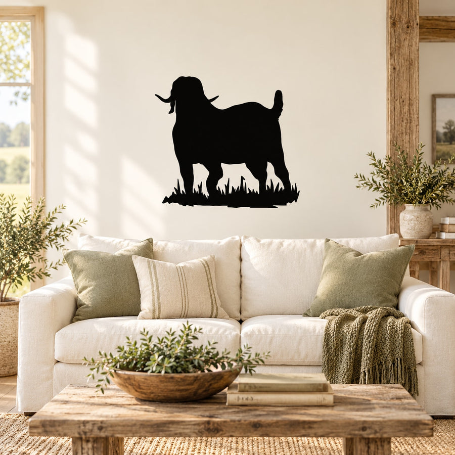 Goat watching silhouette wall decal, black goat and kid on grass