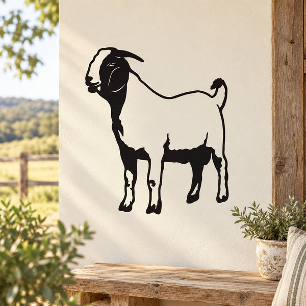 Staring goat vinyl wall decal, black and white outline design