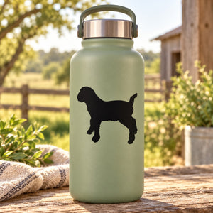 Black dog silhouette decal on light green bottle