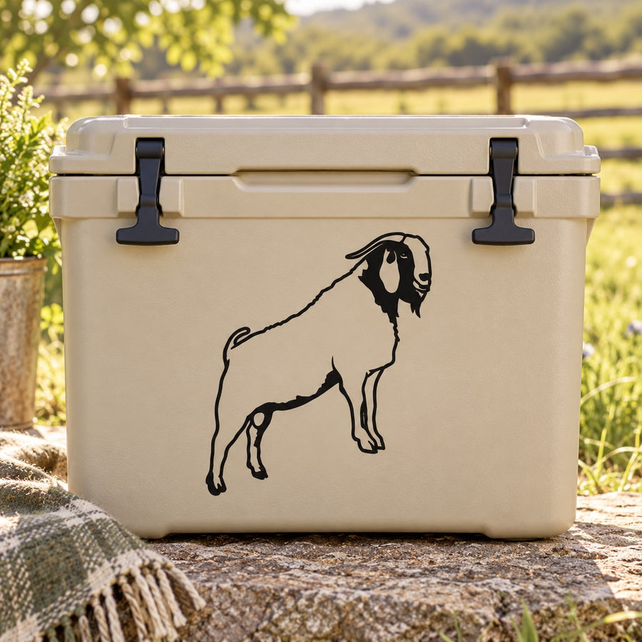 Climbing Boer goat decal sticker with black silhouette on light surface