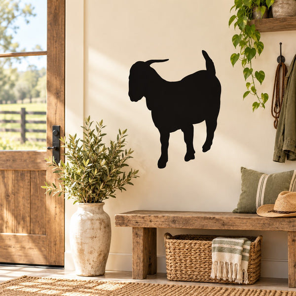 Black goat silhouette wall decal, looking down, single animal shape