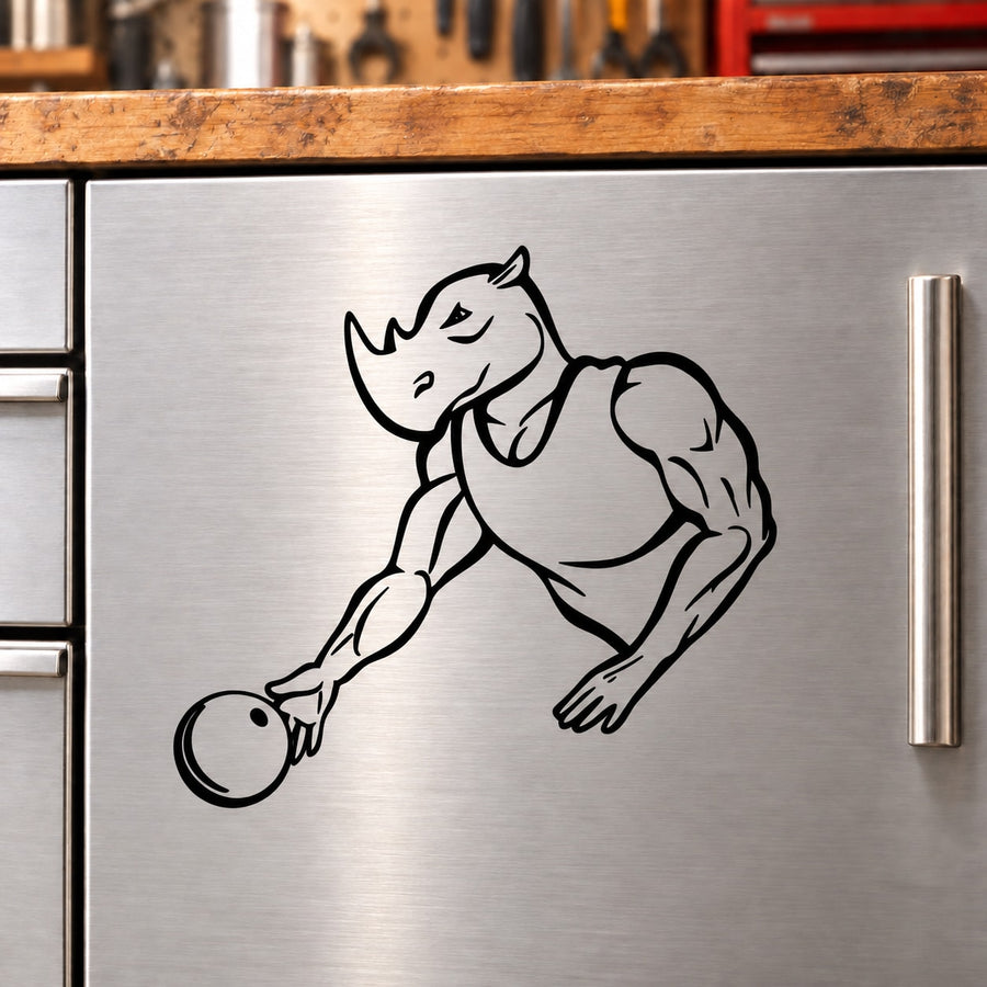 Rhino releasing bowling ball decal in black outline
