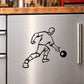 Bowling ball player decal, black line art figure releasing a bowling ball