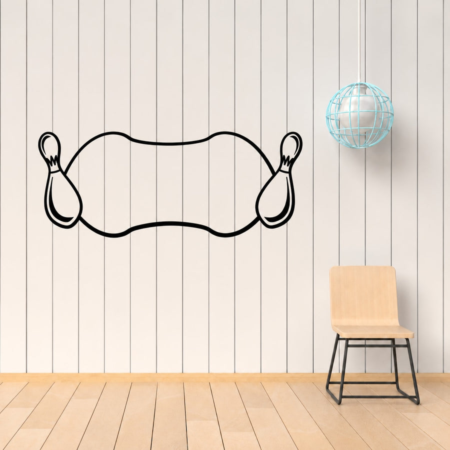 Bowling frame decal with wavy banner and bowling pin icons