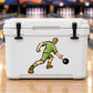 White cooler with bowling player throw decal and black ball graphics
