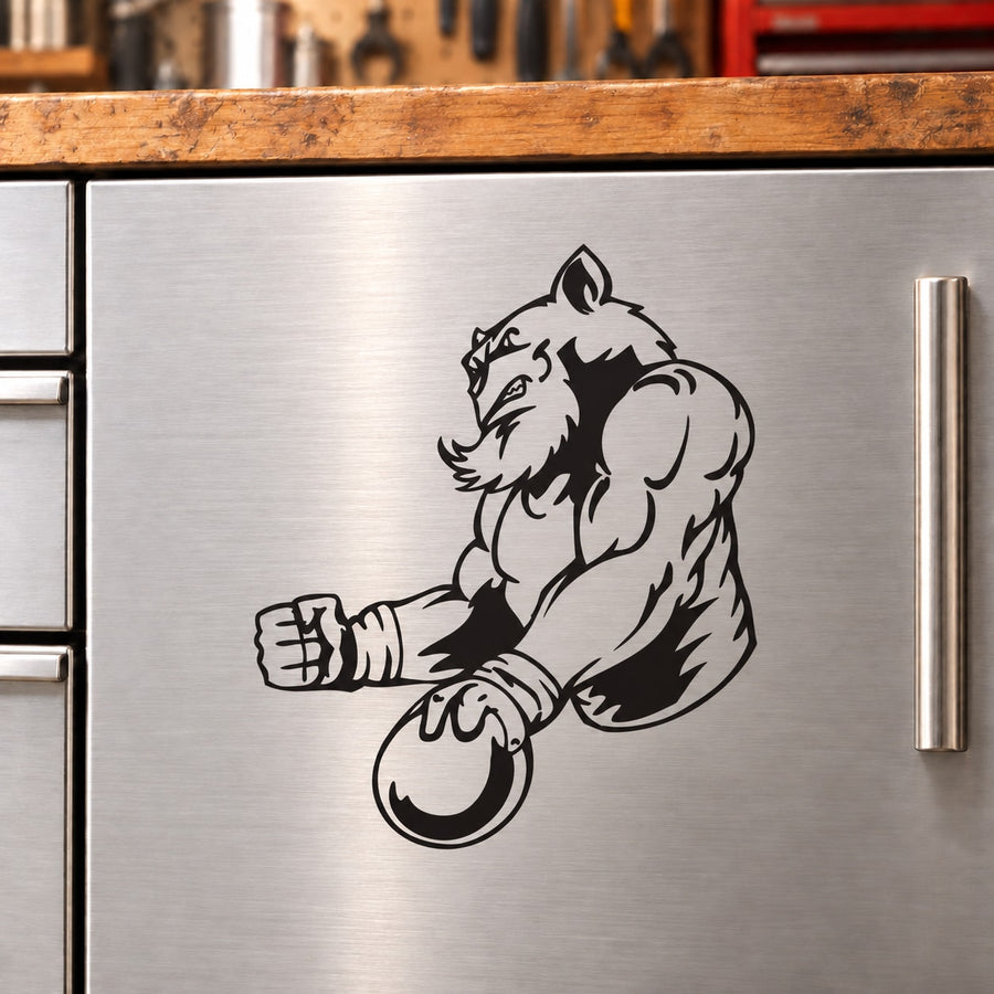 Black bearded bear bowler hat decal with raised fist and detailed face outline