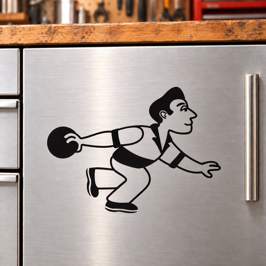 Black bowling man vinyl wall decal holding a bowling ball