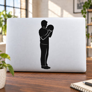 Bowling player wall decal with black silhouette standing and holding ball