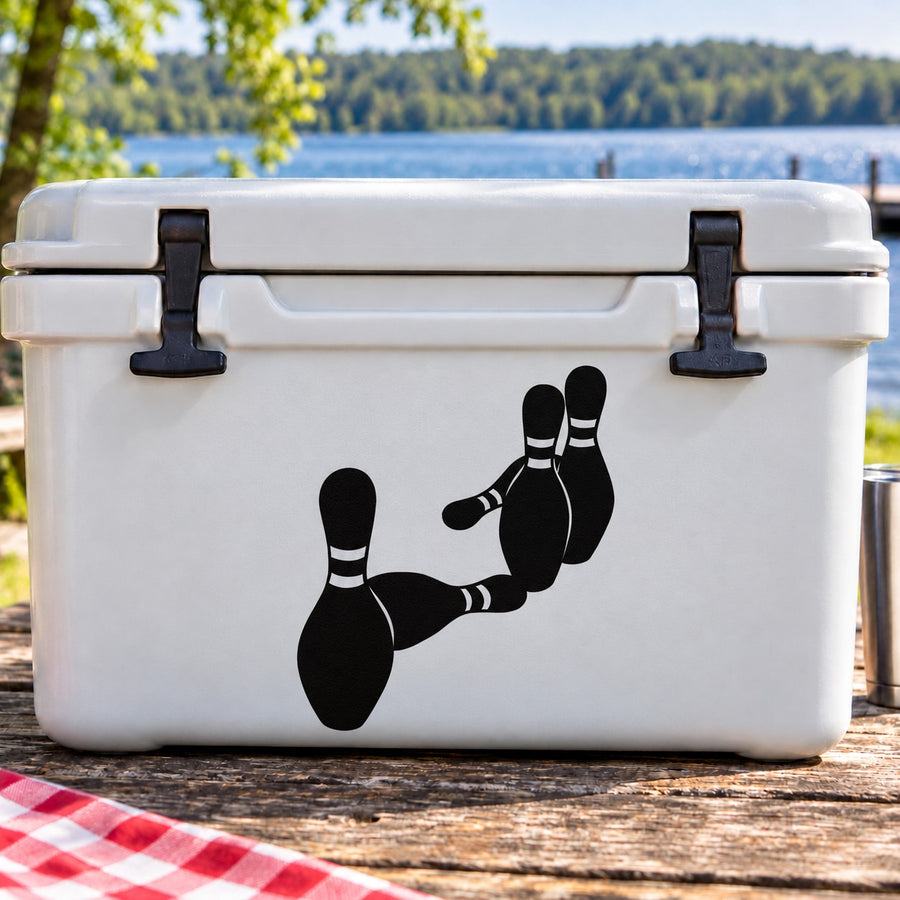Black bowling pins decal featuring two angled pins