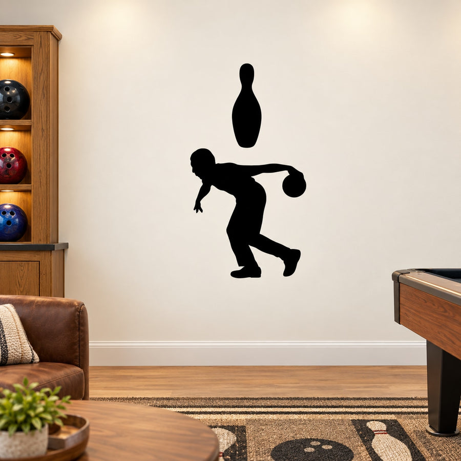 Black wall decal silhouette of a pin player blowing an instrument