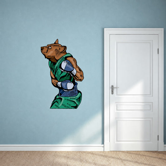 Boxing wall decal vinyl sticker with cartoon animal in green robe and boxing gloves