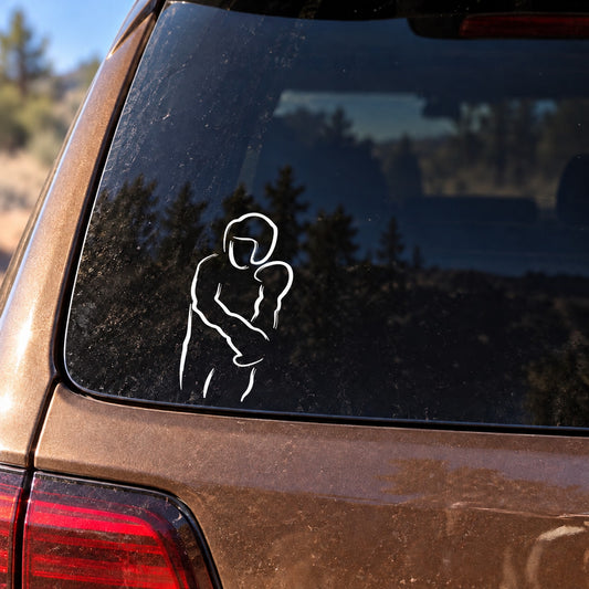 Boxing vinyl die-cut car sticker with outline boxer figure in white on dark glass