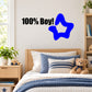Blue star wall decal with bold '100% Boy!' text