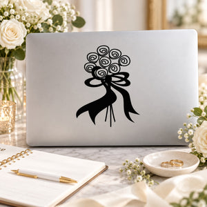 Fancy Bouquet Flowers Ribbons Celebrations Decal — illustrative vinyl decal application mockup. Surrounding objects are not included.