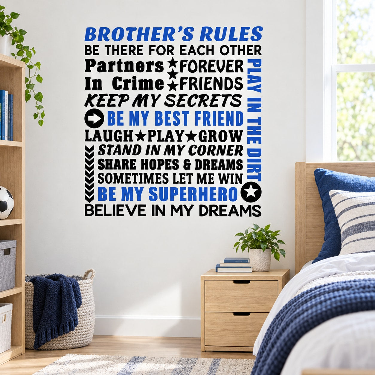 Wall decal featuring layered typography quote collage with stars, hearts, and arrows