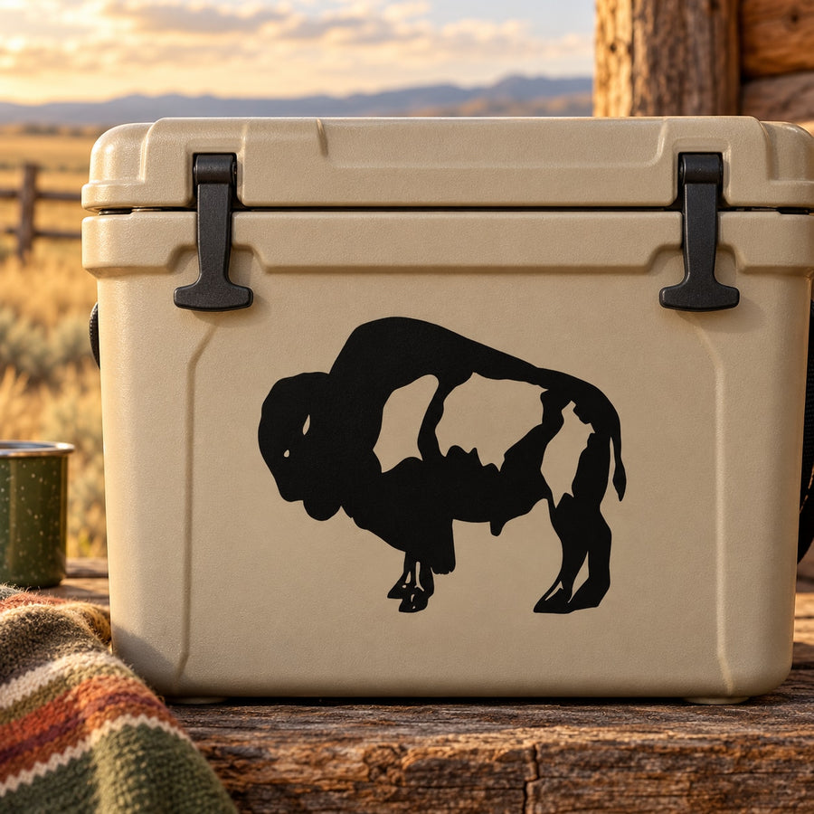 Black bison silhouette decal sticker for cooler or container