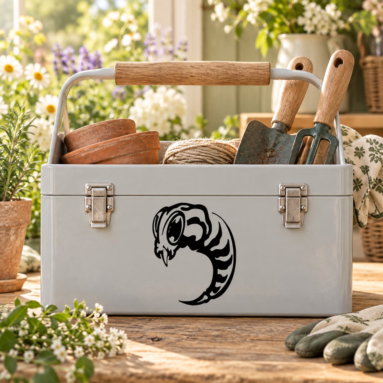 Bee larva decal, black curled illustration for decorating