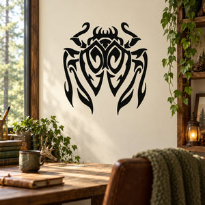Black stylized spider web wall decal with ornate tribal design