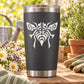 Tribal bee decal on matte black tumbler with white tribal bee spider design