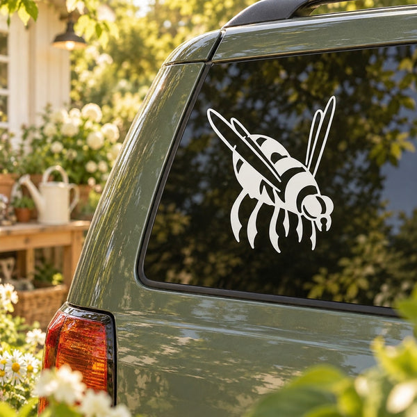 Flying honey bee decal, black bee graphic on car rear window