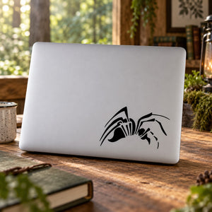 Walking spider vinyl decal, black spider crawling on a laptop lid