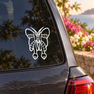 White butterfly outline vinyl decal with bow-like antenna detail