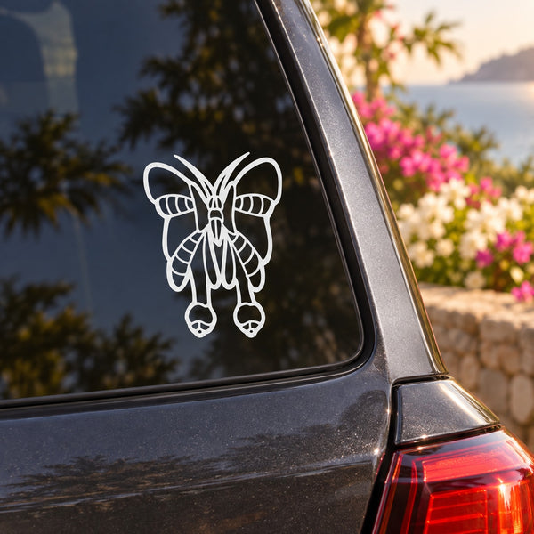 White butterfly outline vinyl decal with bow-like antenna detail