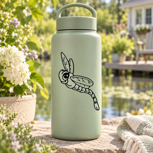 Dragonfly decal on mint kids bottle