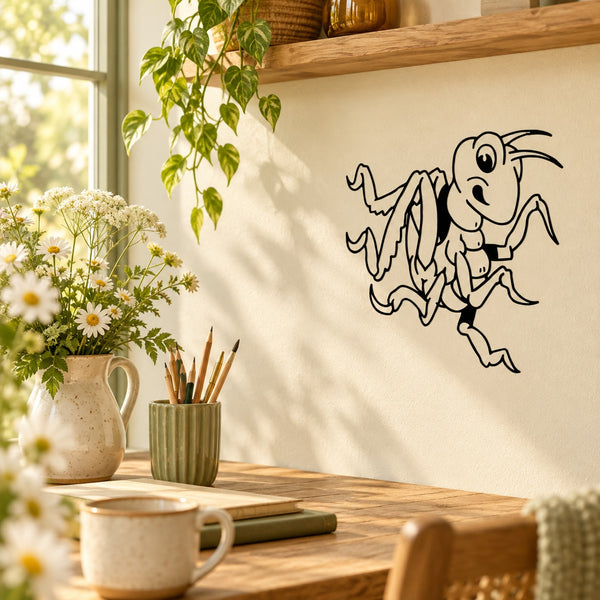 Outlined bee wall decal with bandaged wings and friendly cartoon face