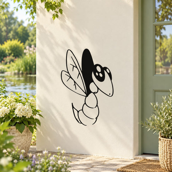 Kids cartoon dragonfly wall decal, black outline with cute antenna and wings