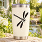 Stainless steel tumbler with black open-wing dragonfly decal