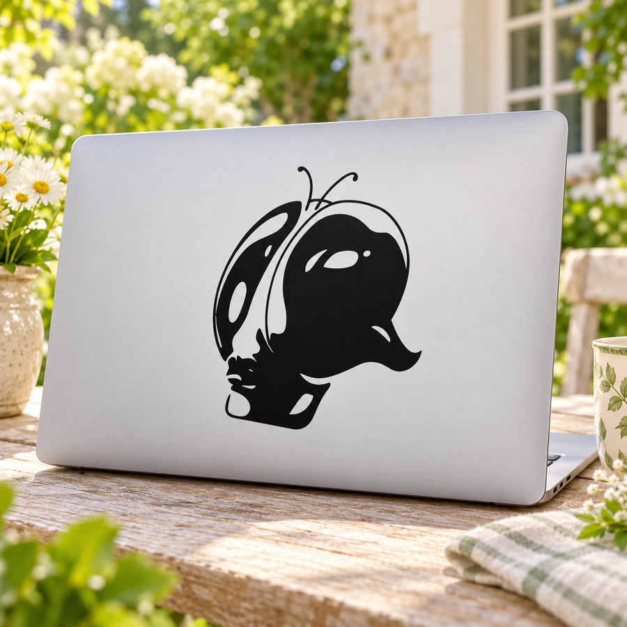 Black ladybug head vinyl decal with antennae and spots