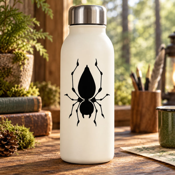 Wolf spider hanging decal with black spider silhouette on a white surface