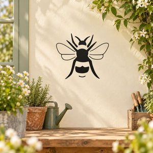 Bee decal wall sticker with suspended black bee silhouette, wings and stripes