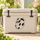Curled-up ladybug decal sticker on a cream storage cooler